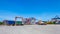 Landscape of truck, containers and crane at trade port