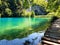 Landscape with turquoise water and mountains, beautiful view of the lake. Plitvice Lakes