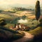 Landscape of Tuscany, Italy, Europe. Digital painting.