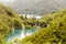 Landscape of two ake and mountains at Plitvicka lakes park