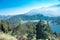 Landscape of two lakes surrounded by mountains and forest