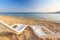 Landscape of Two Lonely beachchairs on the sand near sea