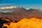 Landscape from Valle de la Muerte in Spanish, Death Valley with the volcanoes Licancabur and Juriques in the Atacama Desert