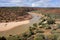 Landscape of valley and bush with Murchison Riven in Kalbarri National Park viewed from famous Nature Window