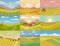 Landscape vector meadow field landscaping countryside of nature with horizon sunlight country landscaped view set