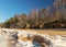 Landscape with Veczemju cliffs, which are the most impressive and colorful group of sandstone cliffs on the coast of Vidzeme, ice