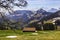 Landscape view of Alps snow mountain with electrical tram