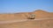 Landscape view of ancient Yangguan pass and Donkey cart on the silk road in Gansu China