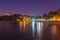 Landscape view of Anse a lâ€™Ane sandy beach with palm trees and calm bay at colorful dusk with peaceful Caribbean sea, Martinique