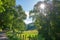 Landscape view of the beautiful countryside in Lyon, France. Capturing the beauty of serene and tranquil french farmland