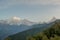 Landscape view of beautiful Himalayas mountains and forest during sunset