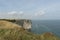 A landscape view of Bempton cliffs in Yorkshire, UK, where thousands of seabirds breed on the cliffs.