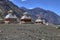 Landscape view of buddhist stupas near Diskit temple in Nubra Valley, Ladakh, India