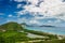 Landscape view of the Caribbean Sea and Atlantic Ocean looking south of St Kitts island from the top of Timothy Hill