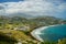 Landscape view of the Caribbean Sea and Atlantic Ocean looking south of St Kitts island from the top of Timothy Hill