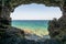 Landscape view from a cave at Bruce Peninsula shoreline at Cyprus Lake National Park coast line