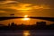 Landscape View Chao Phraya River with twilight light of sunset and boat on river