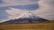 Landscape view of Cotopaxi volcano with snow capped peak, Ec