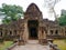 Landscape view of demolished stone architecture at Preah Khan temple Angkor Wat complex, Siem Reap Cambodia. A popular tourist