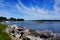 Landscape view of flooded shoreline of Sturgeon Bay, Wisconsin