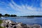 Landscape view of flooded shoreline of Sturgeon Bay, Wisconsin