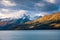 Landscape view of Glenorchy wharf, lake and moutains, New Zealand