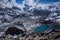 Landscape view of Gokyo village and Dudh Pokhari lake. View from Gokyo Ri.