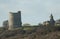 A landscape view of Hadleigh Castle a ruined fortification in the English county of Essex.