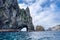 Landscape view with of a hole in the rock, Piercy Island, New Zealand