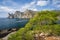 Landscape view of Karaul-Oba mountain and Blue bay in Crimea, New Light resort, Russian Federation