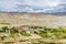 Landscape view of Kingdom of Lo Manthang with Green Tibetan Desert Background in Mustang of Nepal