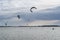 Landscape view of kitesurfing over the sea in Stagnone nature reserve in Marsala, Sicily, Italy