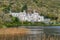 Landscape view with Kylemore Abbey Old Church famous Irish landmark Galway Ireland