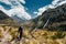 A landscape view of laguna churup, a lagoon hidden in the peruvian andes mountains near the town of huaraz