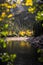 Landscape view of a lake, snow capped mountains and fall foliage near Aspen, Colorado.