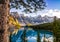 Landscape view of Morain lake and mountain range, Alberta, Canad