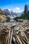 Landscape view of Moraine lake and mountais in Canadian Rockies