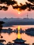 Landscape view of morden and Castle and red wooden bridge