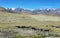 Landscape view of mountains and nomadic plots near Tso Kar lake in Ladakh, India