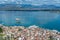 Landscape with view on Nafplio, seaport town in the Peloponnese in Greece, capital of the regional unit of Argolis, tourist travel