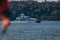 Landscape view of New Jersey from the Hudson River With a Yacht.