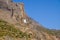 Landscape view of ocean coastline and Panagia Hozoviotissa monastery, Amorgos