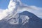 Landscape view Popocatepetl volcano with cloudy sky background