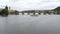 Landscape view of Prague Bridge and Boat Floating on the River Vltava