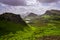 Landscape view of Quiraing mountains on Isle of Skye, Scottish h