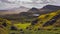 Landscape view of Quiraing mountains on Isle of Skye, Scottish highlands