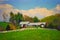 Landscape view of a ranch with white fence USA