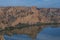 Landscape view of the reflection of mountains on the water in Burujon, Spain