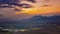 Landscape view of rice field and mountains at sunset. Timelapse