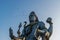 Landscape view of the second tallest Lord Shiva statue in the world with a flock of flying birds in Murdeshwar  Karnataka  India